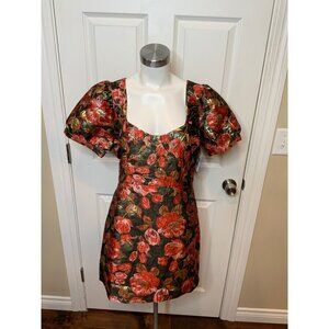 Adeline Rae Pink Gold Metallic Floral Dress W/ Sweetheart Neck, Size Large NWT!